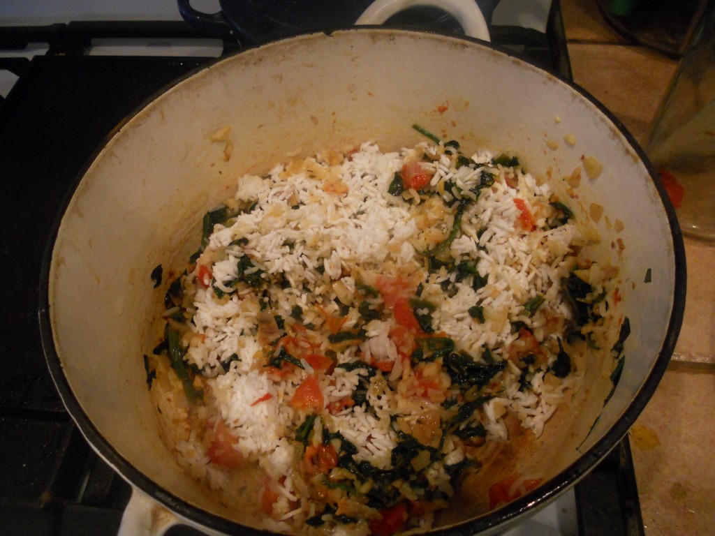 Shrimp and Parmasean Rice with Spinach and Tomatoes