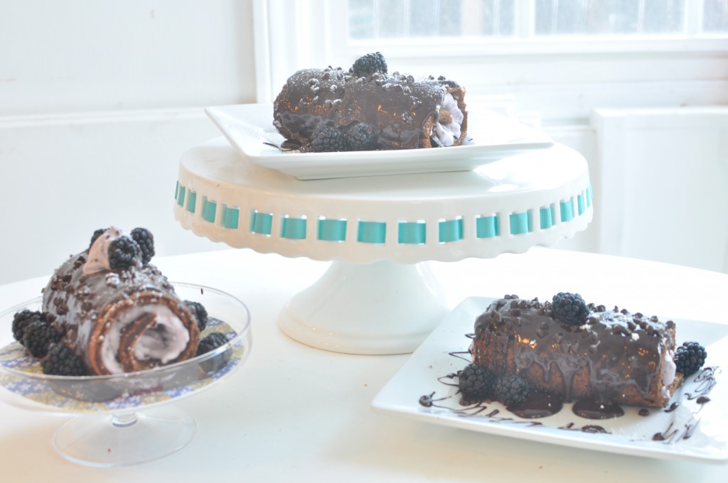 Grandma's Favorite Chocolate Roll Cake with Blackberry Mascarpone Filling on MyLifeAsRobinsWife.com